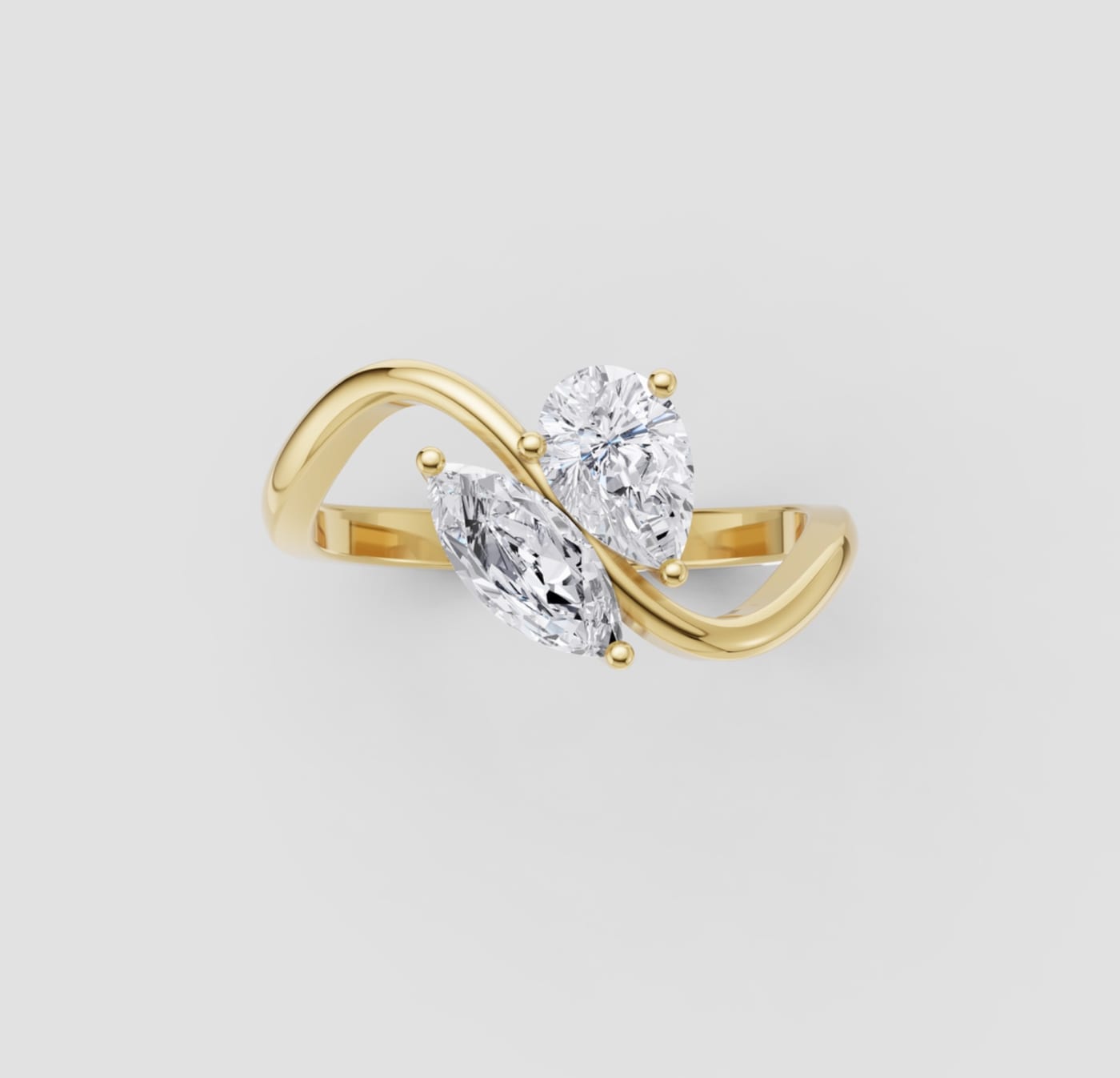 Two-stone toi et moi diamond ring in yellow gold